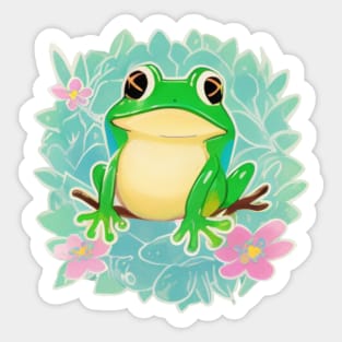 Cute Little Tree Frog on a Floral background Sticker